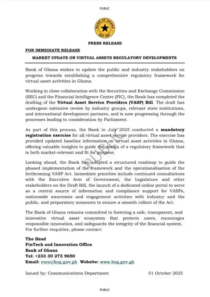 Bank Of Ghana Finalizes Crypto Bill, Awaits Parliament Review